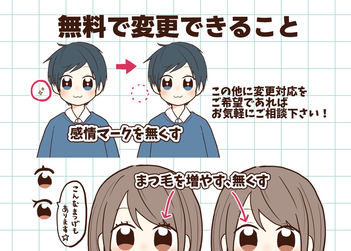 商用OK！｜アイコン表情7点セット描きます インスタやブログSNSに最適！あなただけの手描きアイコン⭐︎ イメージ3