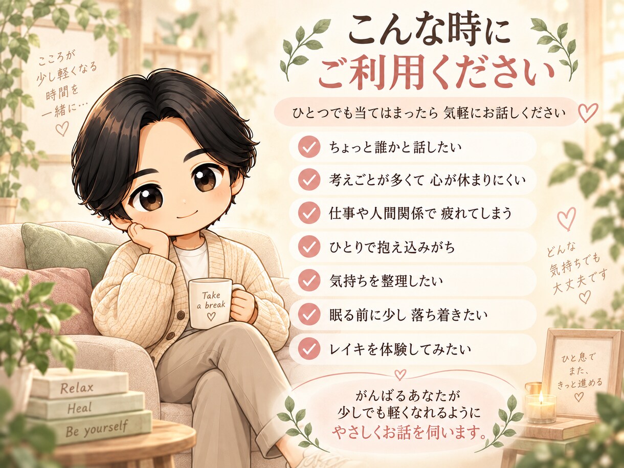 雑談とレイキで心をゆるめます 話すだけで少し軽くなる電話相談 イメージ2