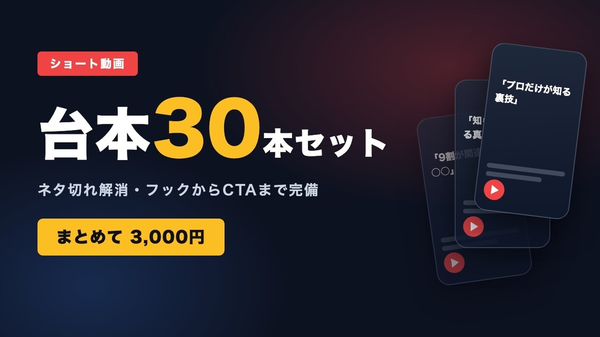 YouTubeショート台本を30本まとめて作ります 1本あたり100円・ネタ切れ解消の量産プラン イメージ1