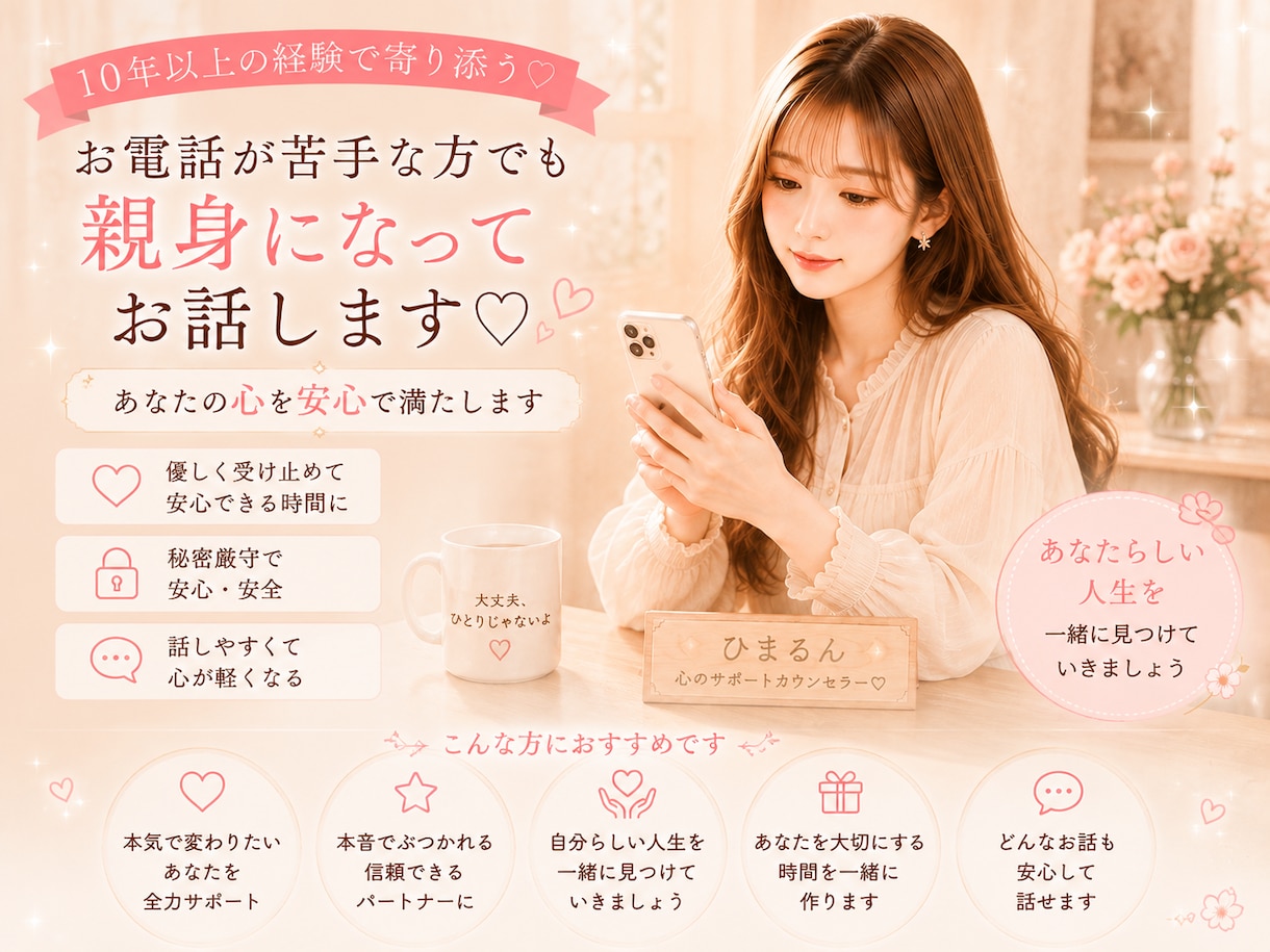 お電話が苦手な方でも親身になってお話します 10年以上接客してきた経験を活かして色んなご相談に乗ります イメージ1