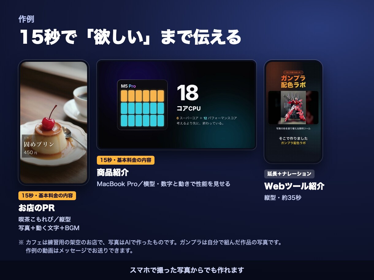 商品・お店のPR動画を15秒で作ります 写真と文章を送るだけ！撮影不要・文字とBGM込み イメージ3