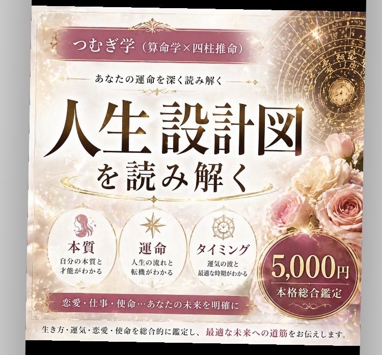 つむぎ学｜運命と人生の流れを完全解析ます 「算命学×四柱推命で人生・恋愛・運気を総合鑑定」 イメージ1