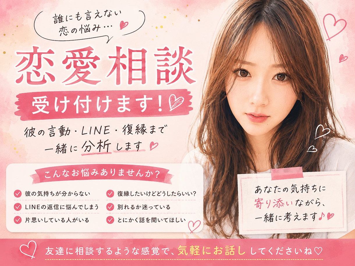 友達感覚で恋愛相談のります 感情を整理して、あなたが幸せになる選択 イメージ1