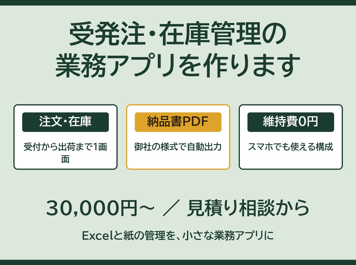 受発注・在庫管理の業務アプリを作ります 注文・在庫・納品書を1つの画面で イメージ1