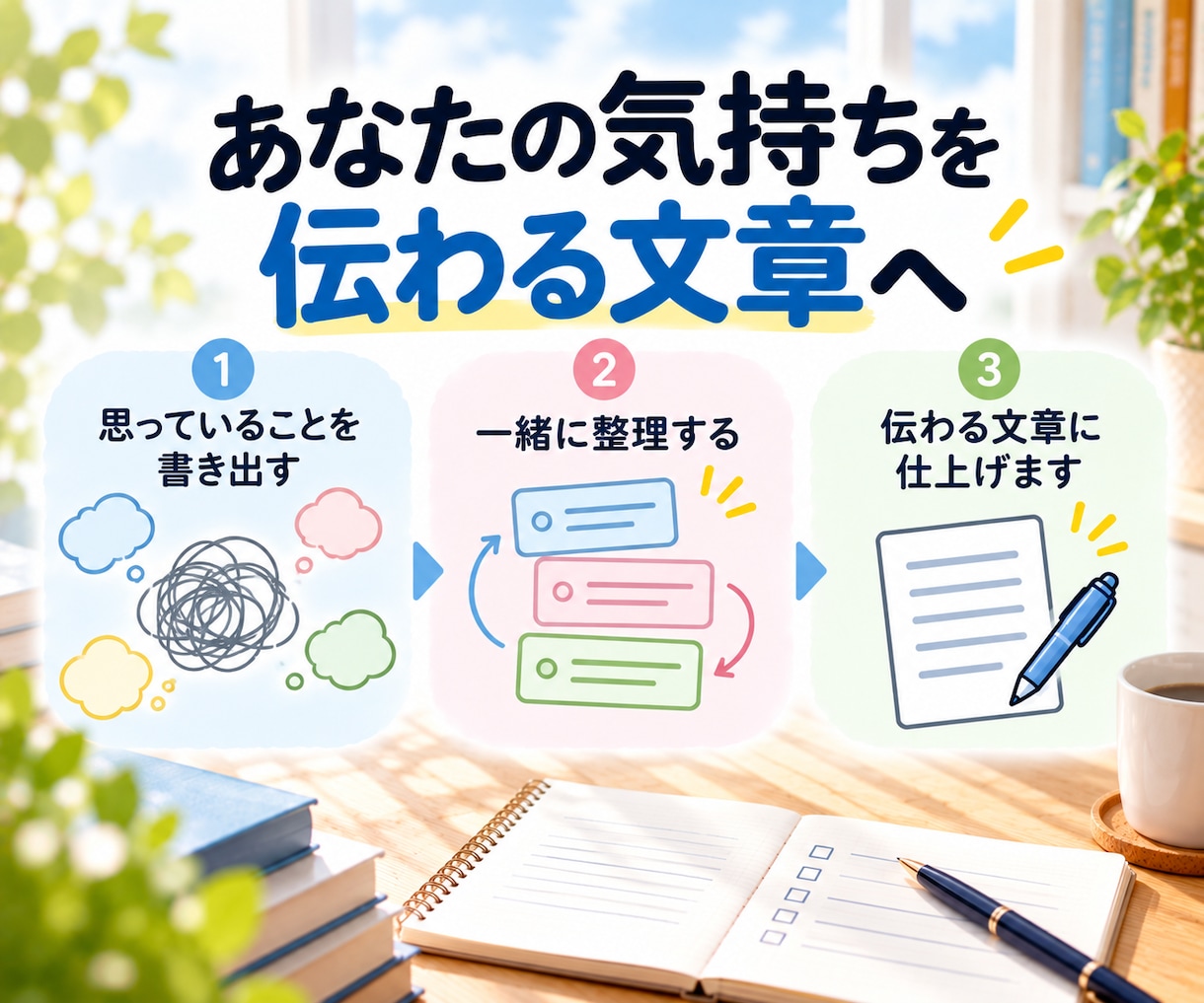 頭の中のモヤモヤを文章に整理します 伝えたいことを整理して、伝わる文章にします イメージ3