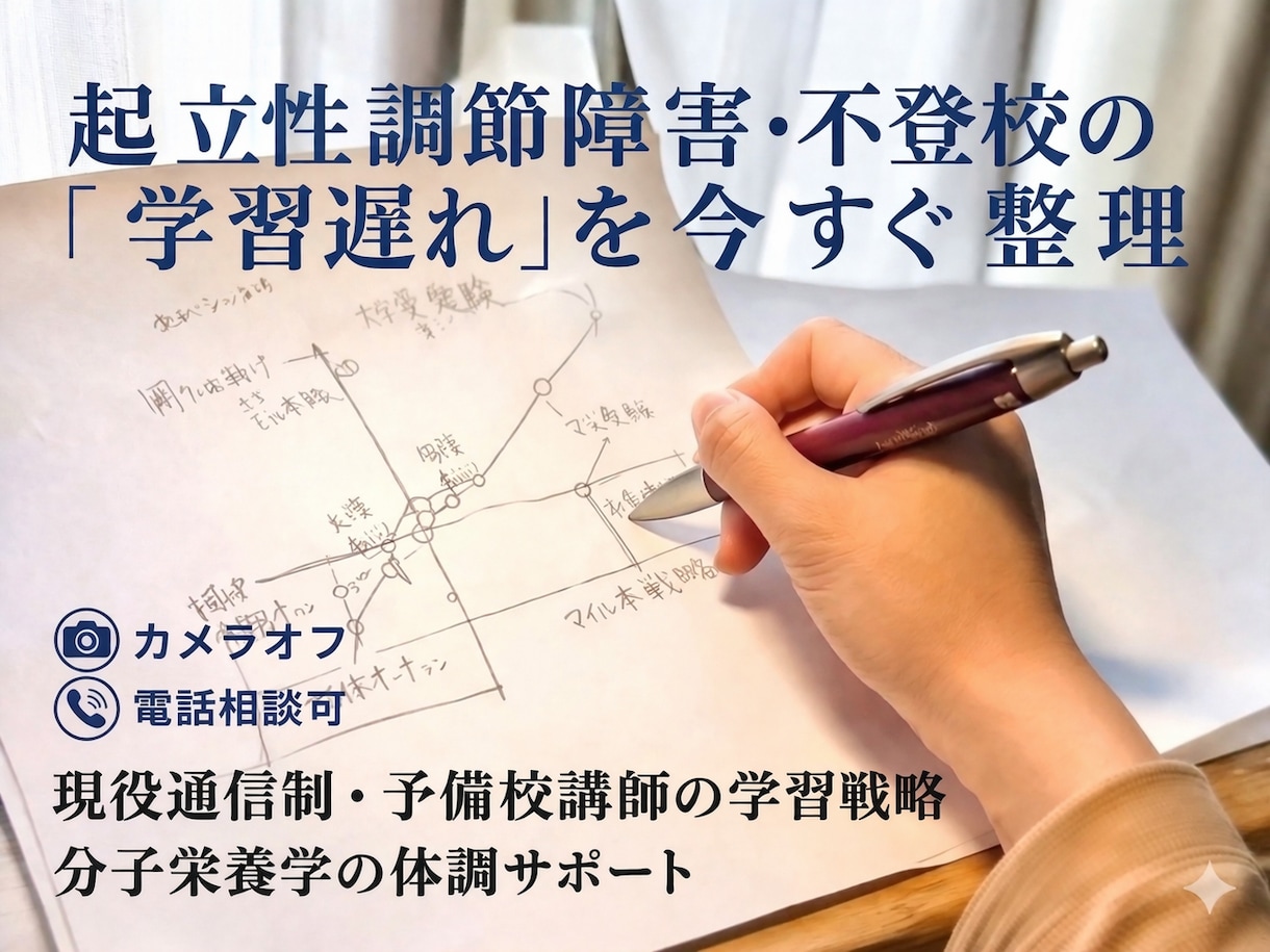不登校・起立性調節障害の学習遅れを整理します 予備校講師×分子栄養学で高校大学受験・進路を攻略！ イメージ1
