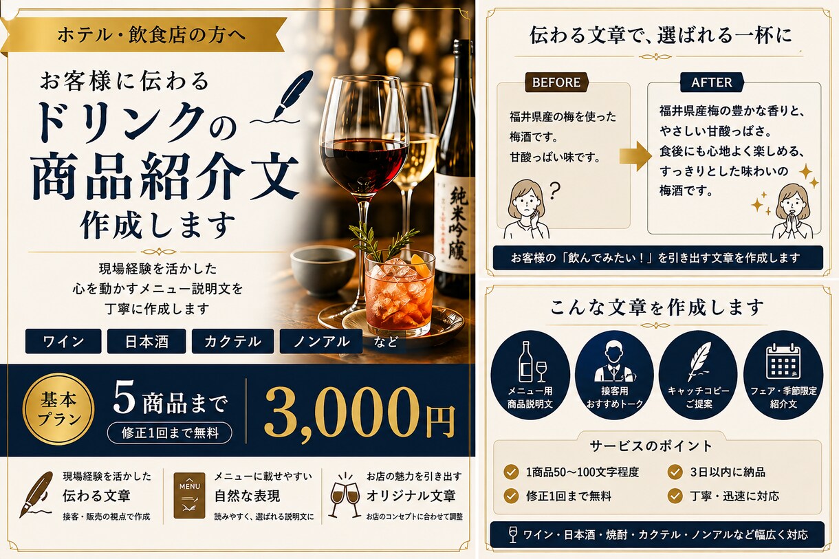 飲食店向けドリンクの商品紹介文を作成します ホテル•飲食の現場経験を活かした伝わる商品説明 イメージ2