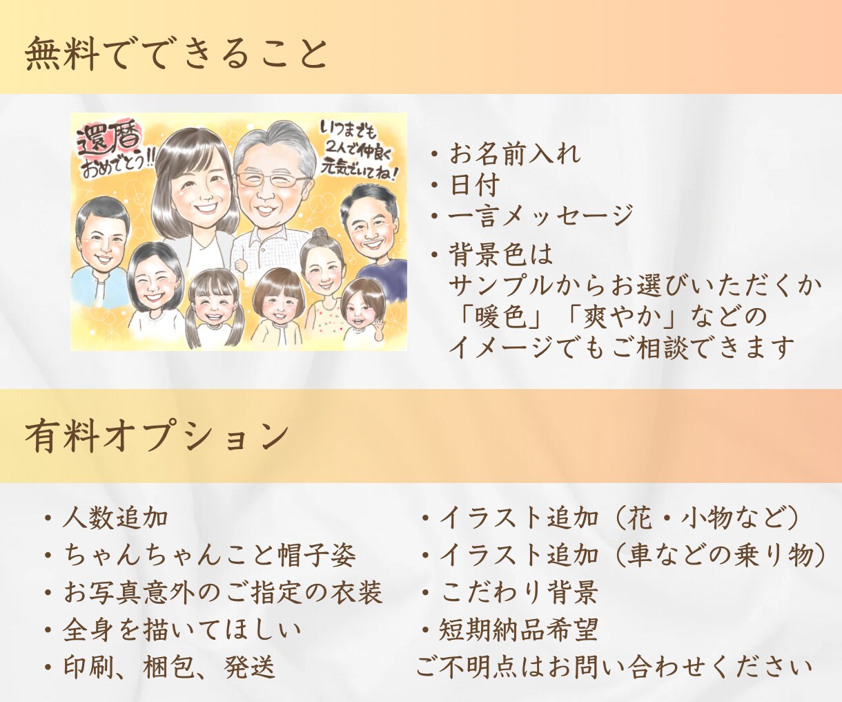 大人数•印刷可☆初依頼◎「家族の絆」お描きします 還暦や米寿、結婚記念日、退職祝いに感謝を届ける一枚 イメージ4