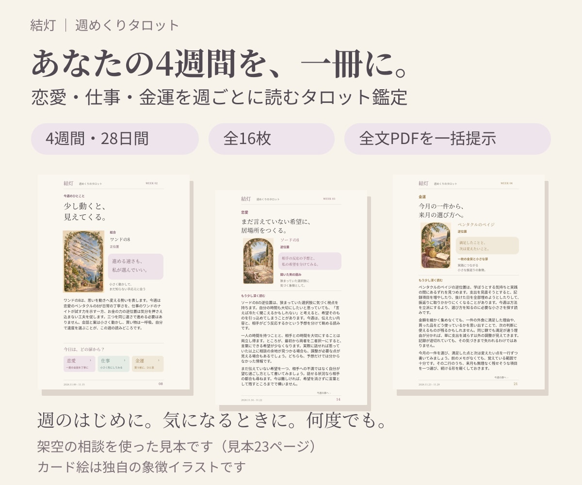 4週間の恋愛・仕事・金運を週別に占います あなたの4週間を、一冊に。週ごとに読み返すタロット読本 イメージ1