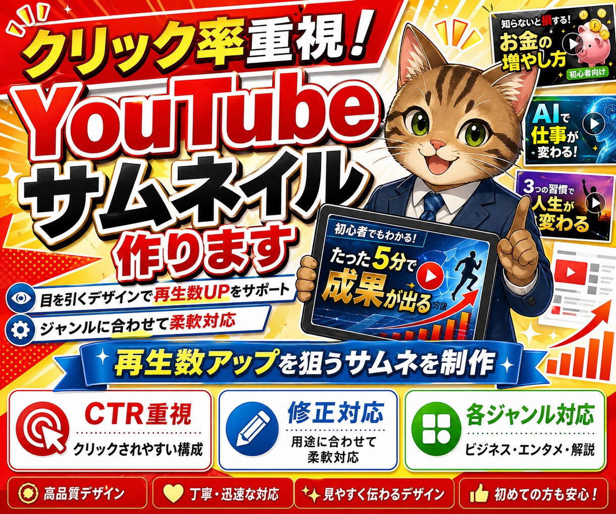 クリック率重視！YouTubeサムネイル作ります 再生数に直結するプロの心理誘導デザイン／丸投げOK イメージ1
