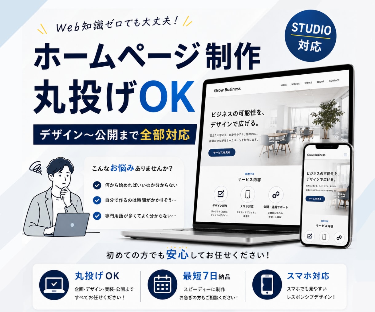 Studioで想いを形にするHPを制作します 初めての方も専門知識ゼロでも安心です イメージ1