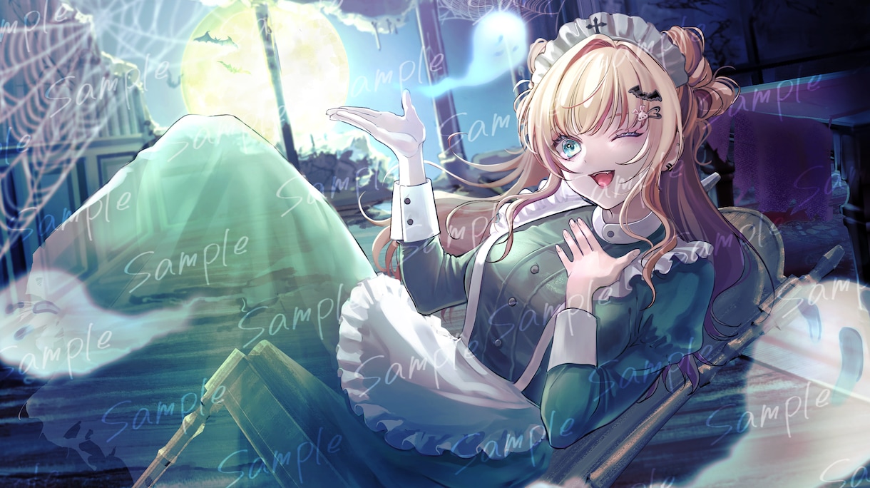 期間限定！ハロウィンイラスト量産企画します サムネにも素材でも使える！洋館メイドさんオバケ仮装 イメージ10