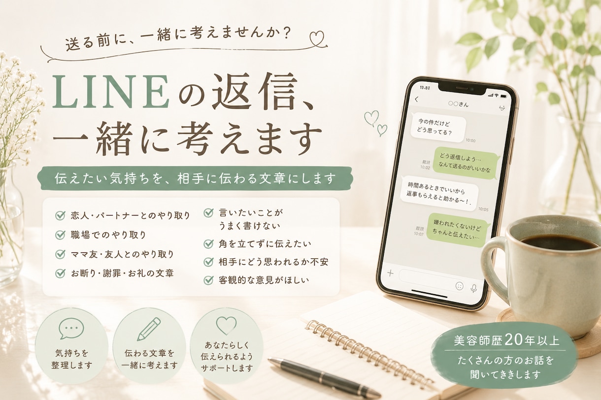 LINE・返信文を一緒に考えます 伝えたい気持ちを、相手に伝わる文章にします イメージ2