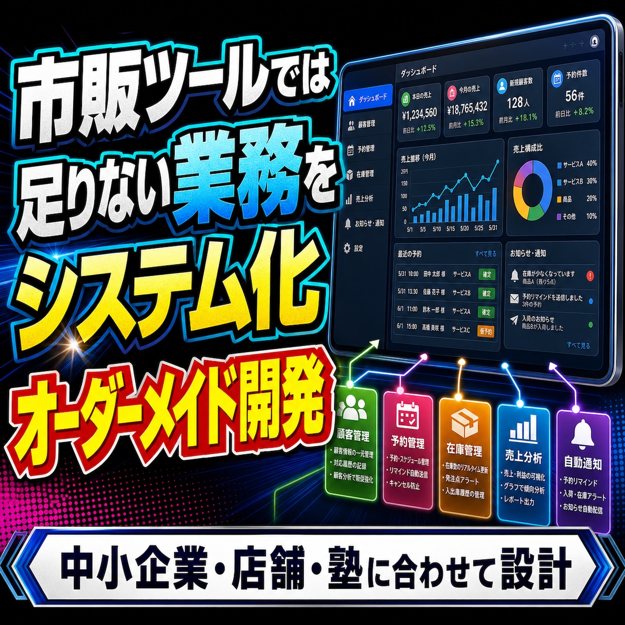 業務に合うシステムを開発します 中小企業・店舗・塾の課題に合わせて設計します イメージ1