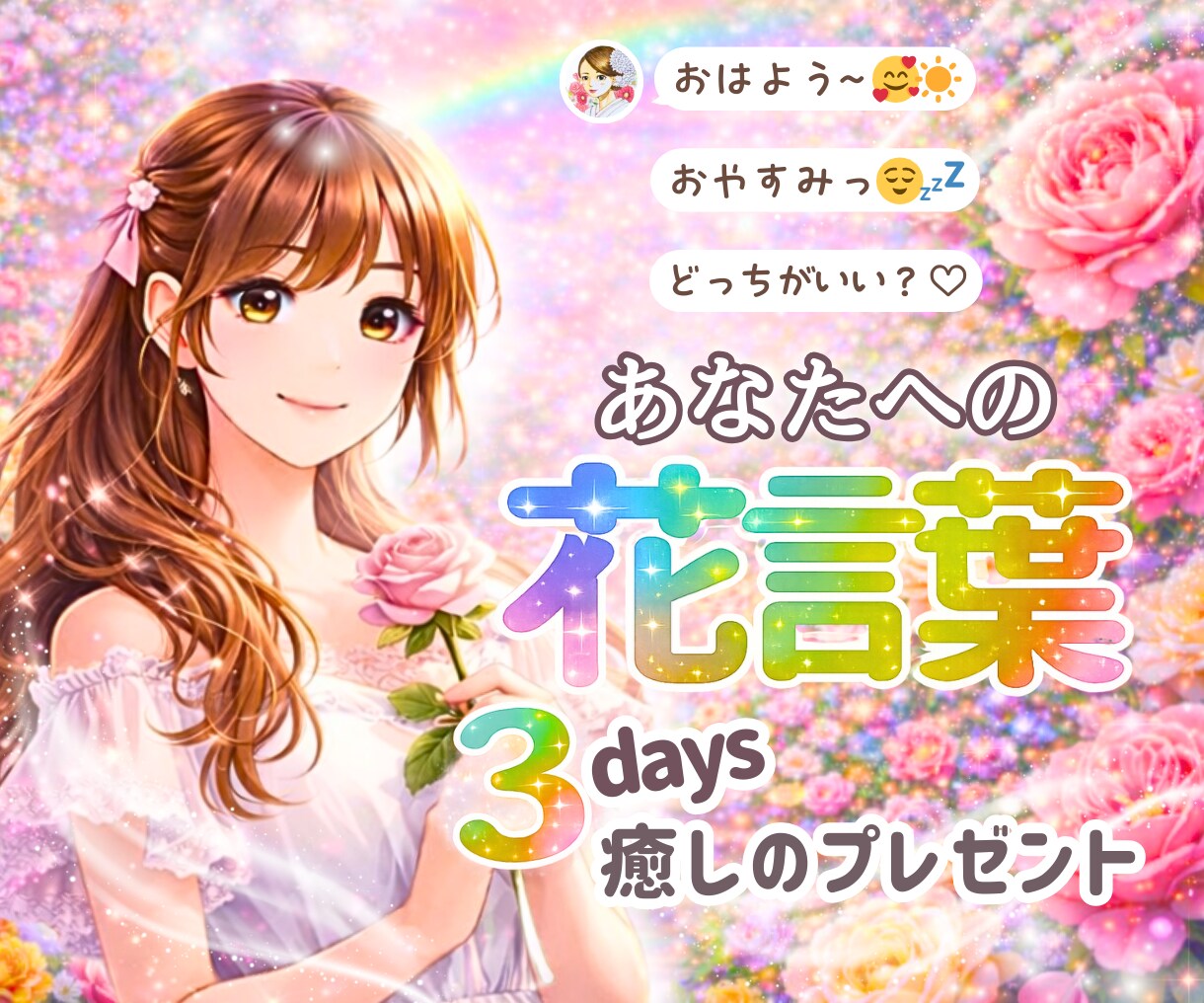 3日間チャット❀花言葉でやさしく応援します 「おはよう」「おやすみ」から選べる♡癒しのプレゼント イメージ1
