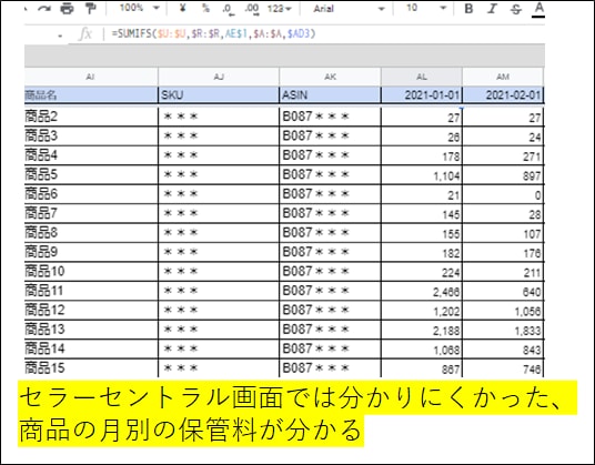 AMZセラーアカウントの月別集計を自動化します 月別の取引、広告費用対効果、商品別FBA在庫保管料を自動集計 イメージ3