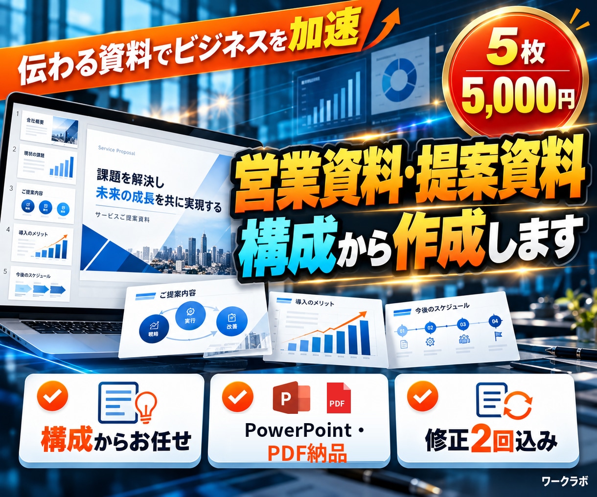 営業資料・提案資料を構成から作成します 原稿なしでもOK！ヒアリングから伝わるスライドへ イメージ1