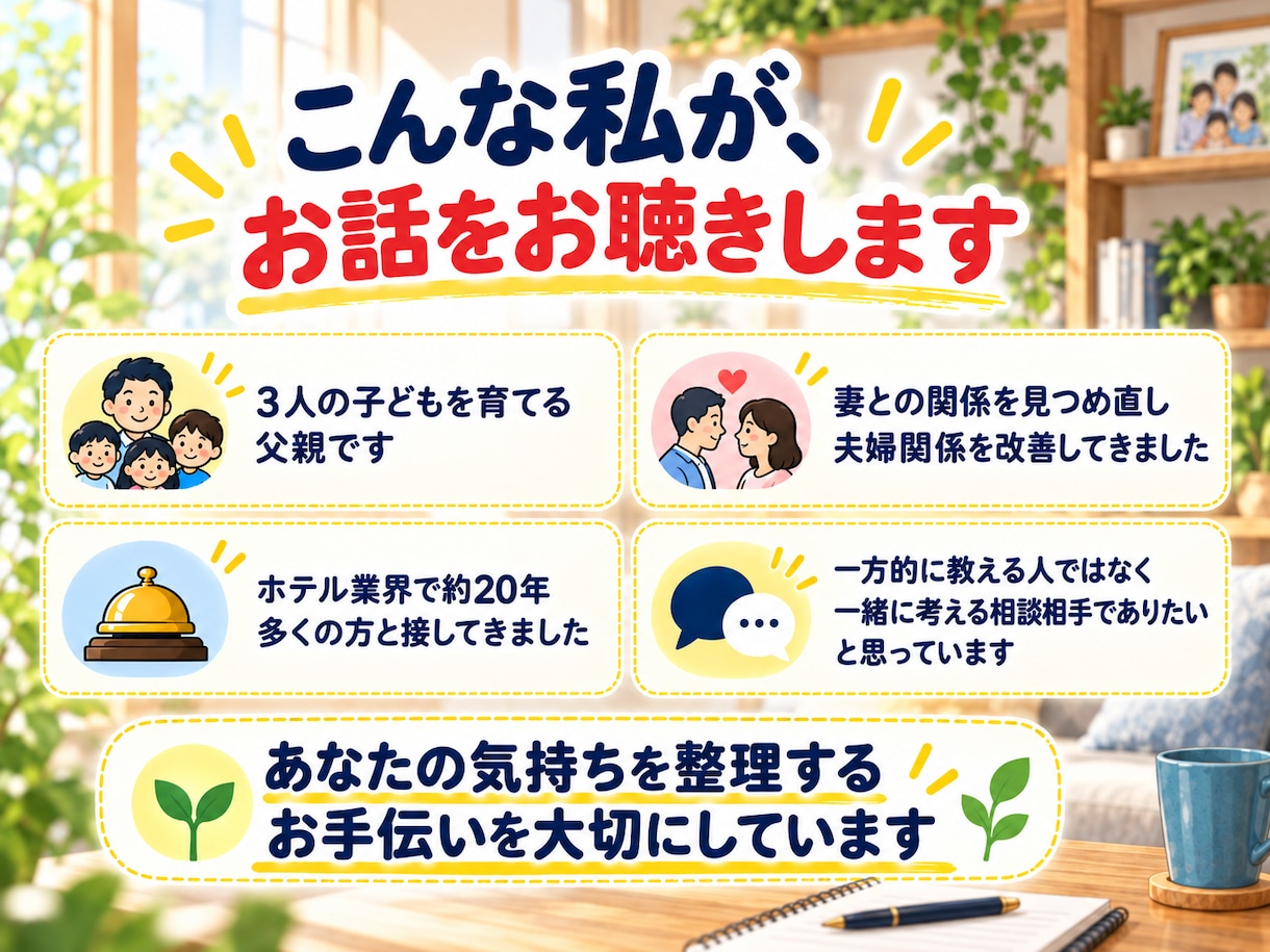 夫婦関係の悩みを3往復で一緒に整理します 繰り返す喧嘩・価値観の違い｜今できる一歩を一緒に考えます イメージ7