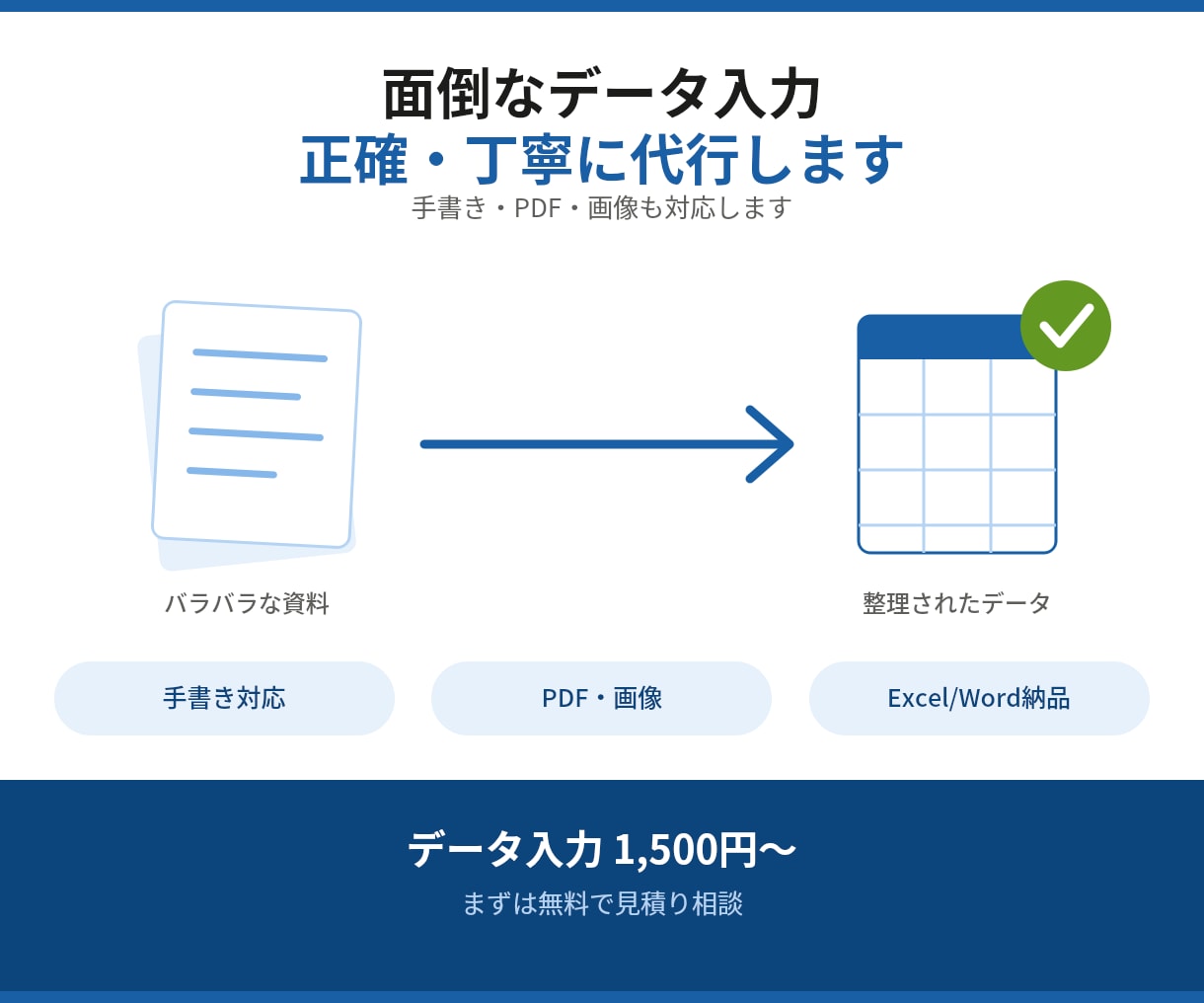 手書き・PDFをデータ入力・エクセル化します 入力ミスは無料で修正いたします イメージ1