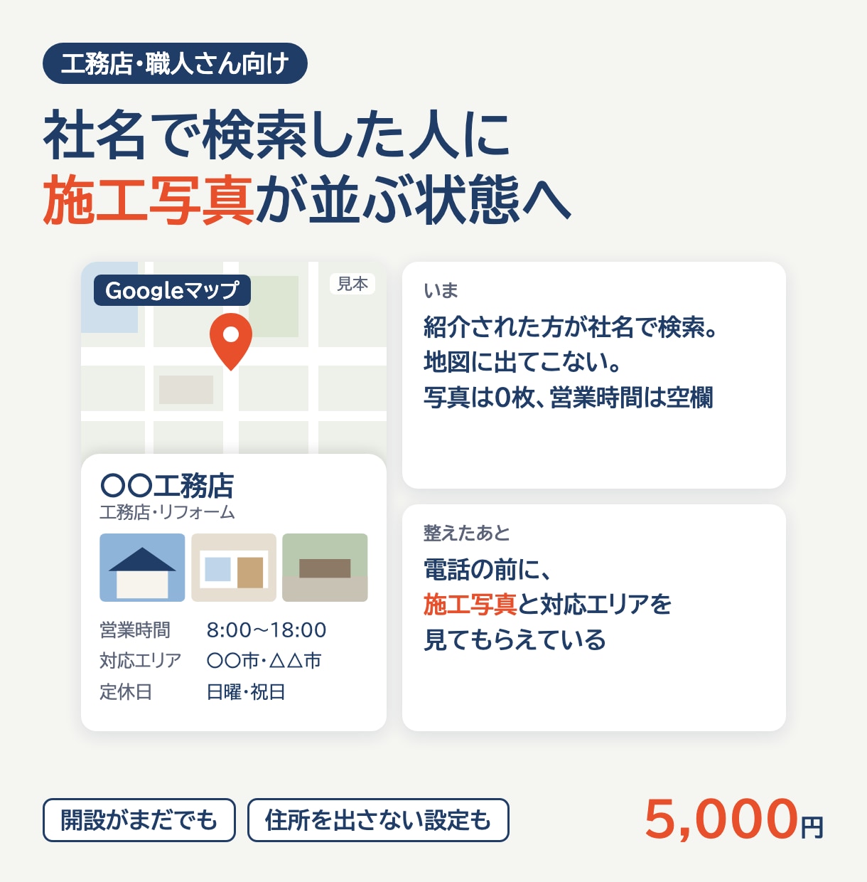 Googleマップの会社情報を開設・整備します 工務店・職人さん向け｜検索した人に施工写真が届く イメージ1