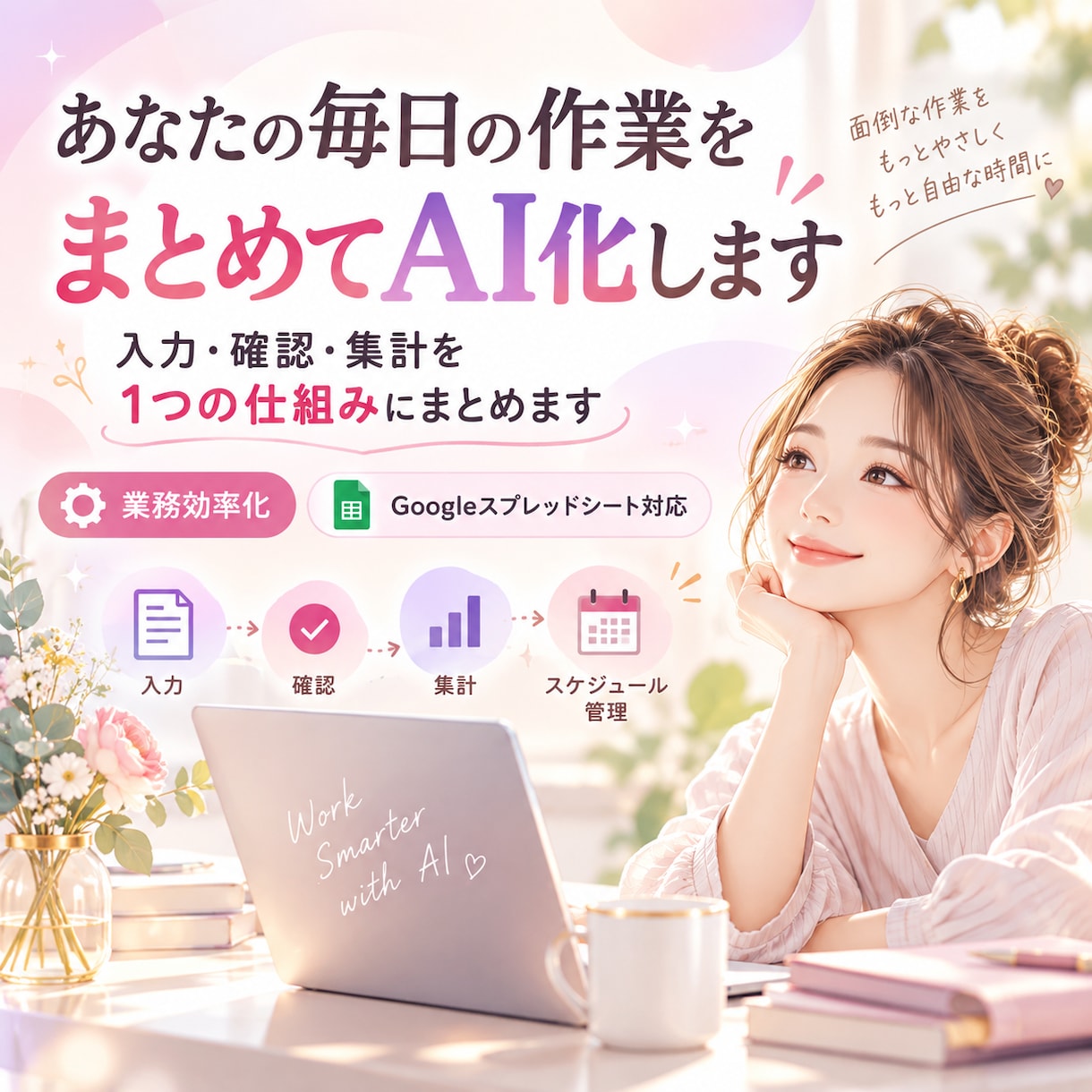 あなたの毎日の作業を纏めてAI化します 入力・確認・集計を1つの仕組みにまとめます イメージ1