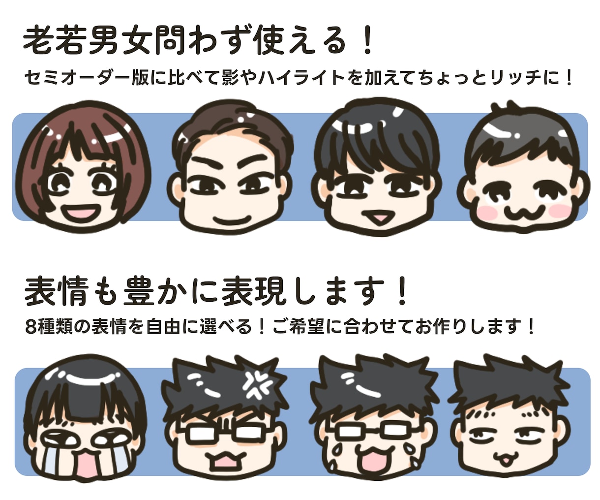 あなただけの似顔絵でLINE絵文字を作成します フルオーダーで8個のにがおえもじをお作りします イメージ4
