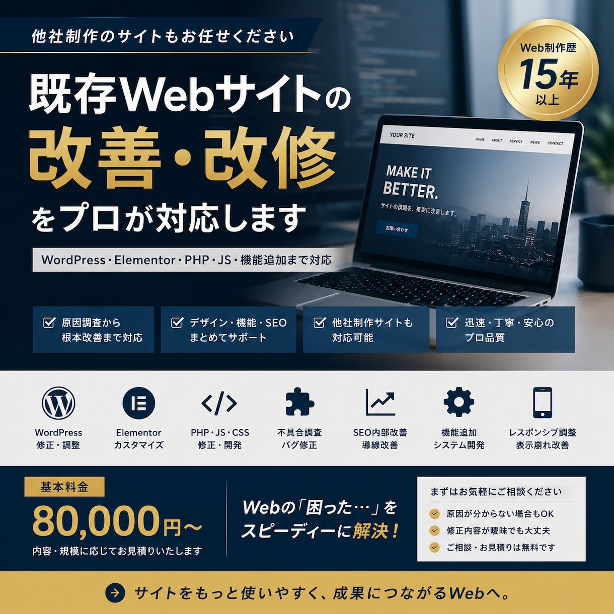 既存Webサイトの課題を、設計・開発から改善します Webサイトの修正から機能開発・導線改善まで一気通貫で対応 イメージ1