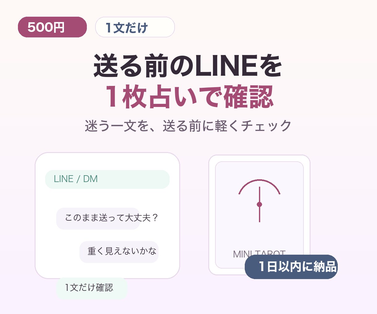 送る前のLINEを1枚占いで確認します 迷う一文を占いで軽く確認します イメージ1