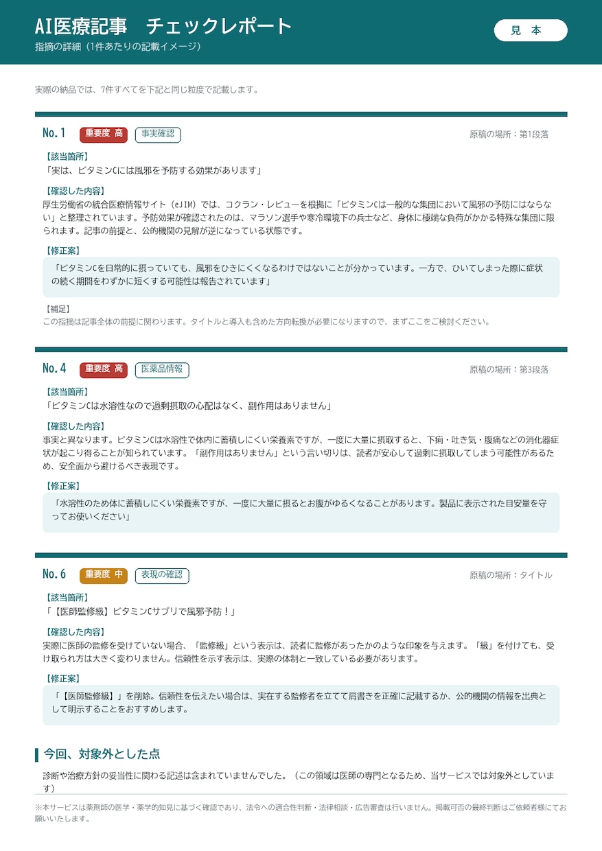 AI医療記事を薬剤師が医学面から確認します 実務8年｜一次情報で検証｜誤り・誤解を招く表現を修正案つきで イメージ5