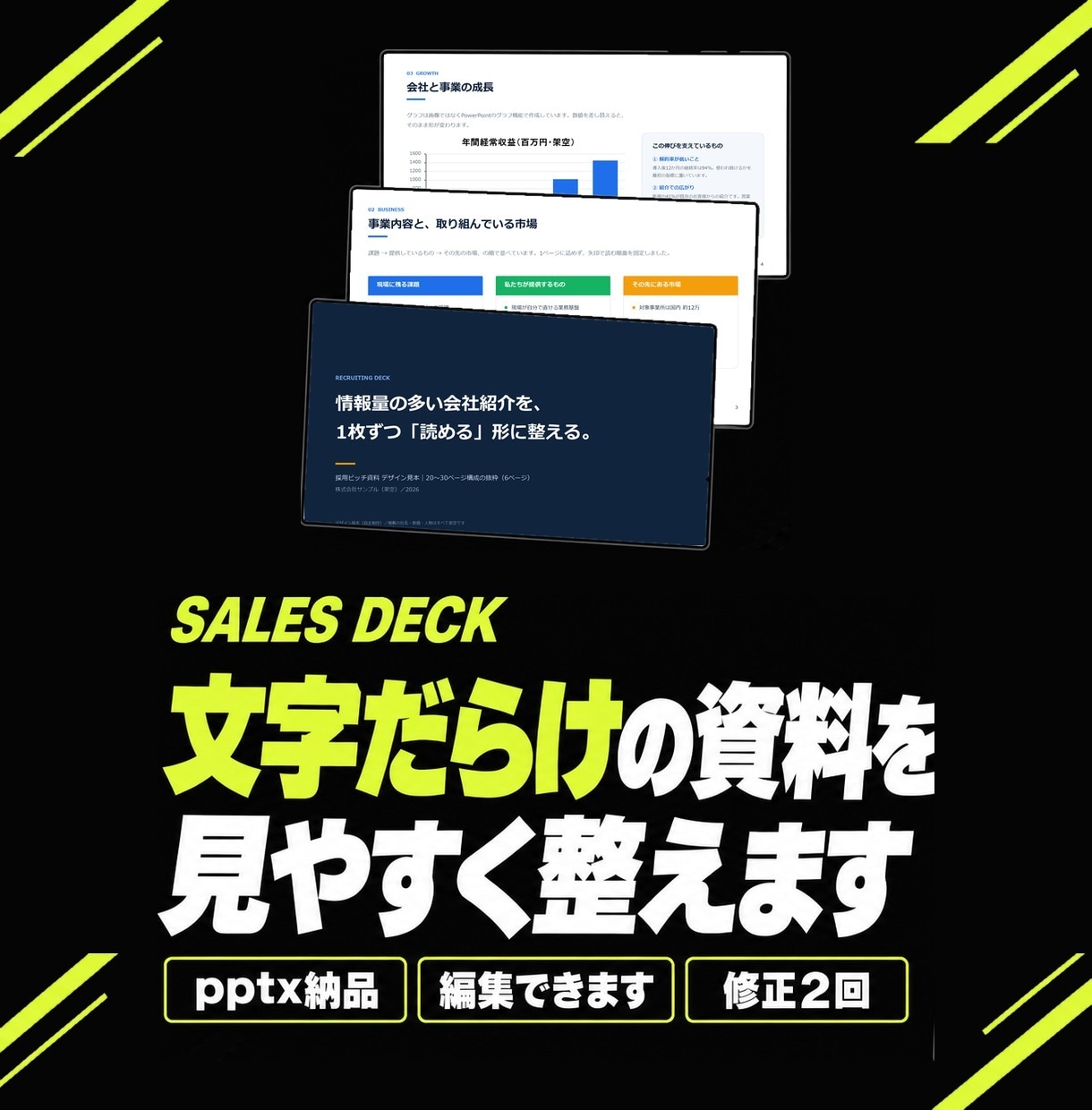 営業資料・会社紹介資料をパワポで作成します パワーポイント10枚を見やすく。編集できるpptxで納品 イメージ1
