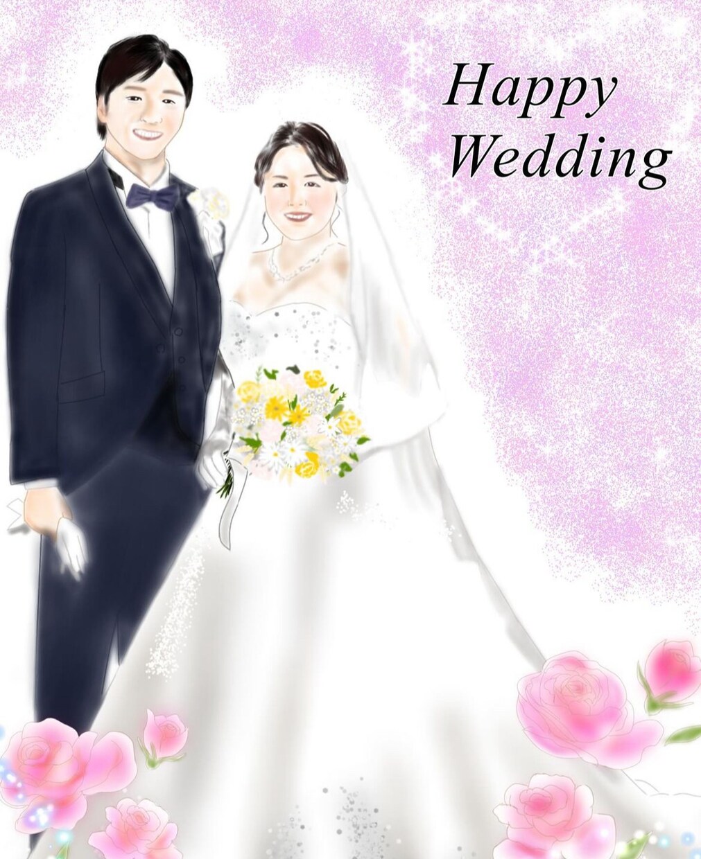 ウェディングイラストをそっくり丁寧に仕上げます 大切なウェディング、着物の似顔絵を写真そっくりに描きます！ イメージ6