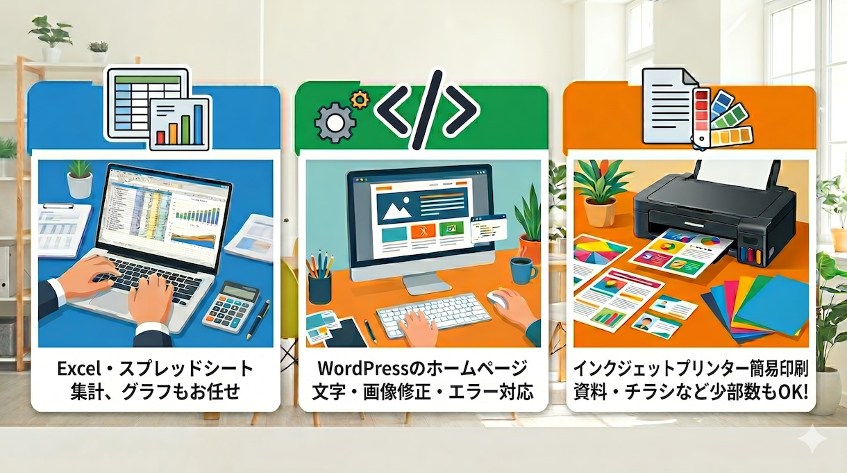 パソコンに関わる事務的な雑務をいたします Excel表作成・簡易印刷・WordPress更新まで対応 イメージ1