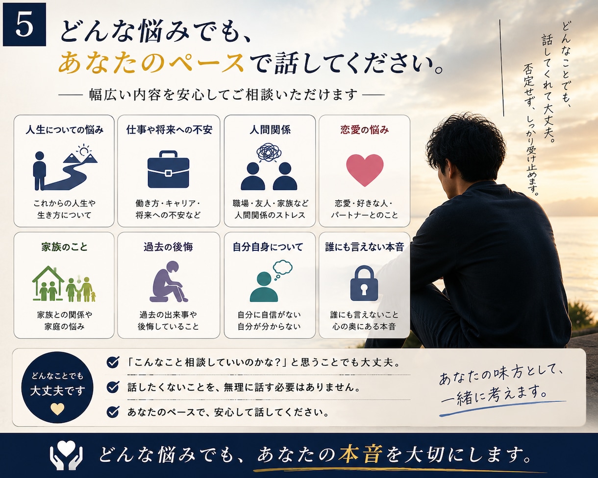 もう無理を「もう一度」に変えます 本音を吐き出すことがゴールじゃない。次の一歩につなげます。 イメージ5
