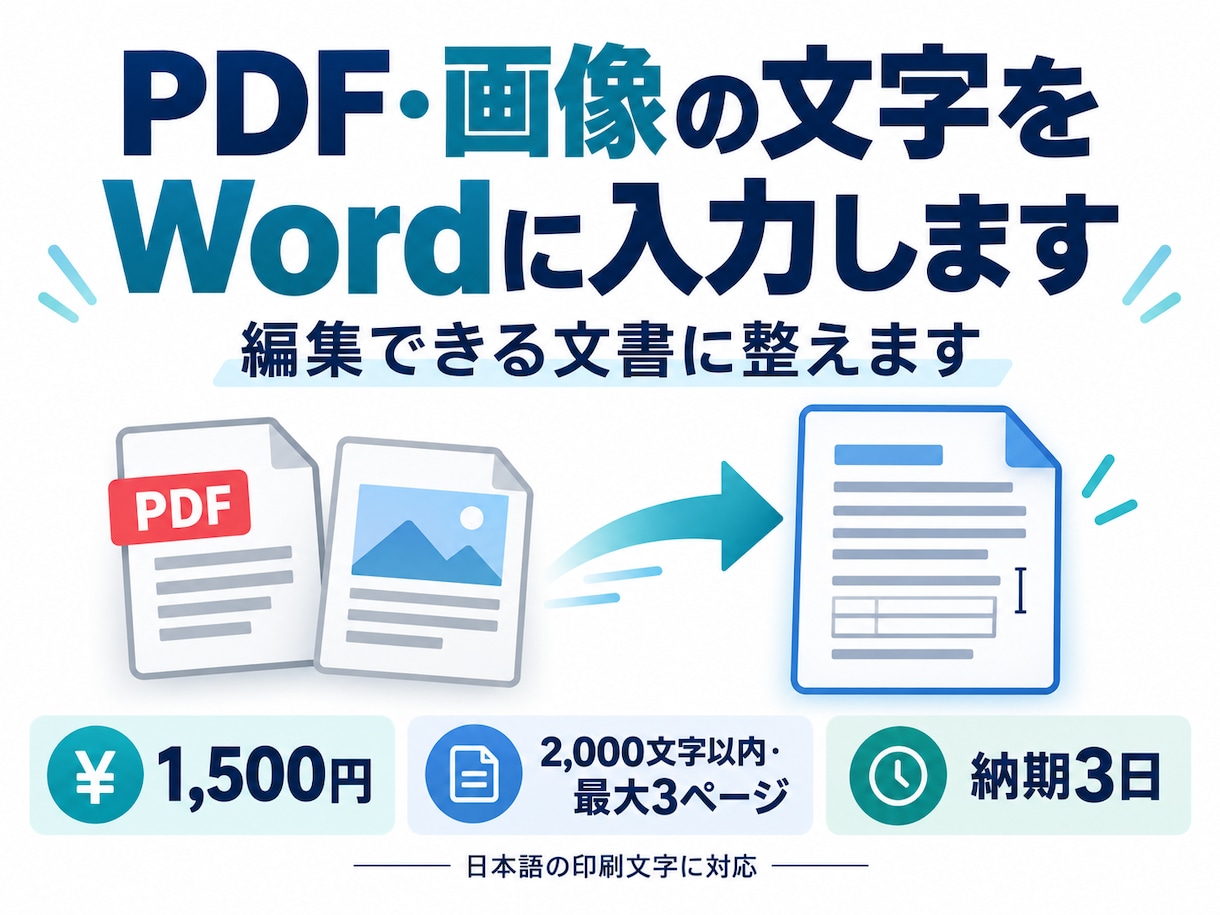 PDF・画像の文字をWordに入力し整えます 少量の資料も歓迎！編集できる文書にしてお渡しします イメージ1