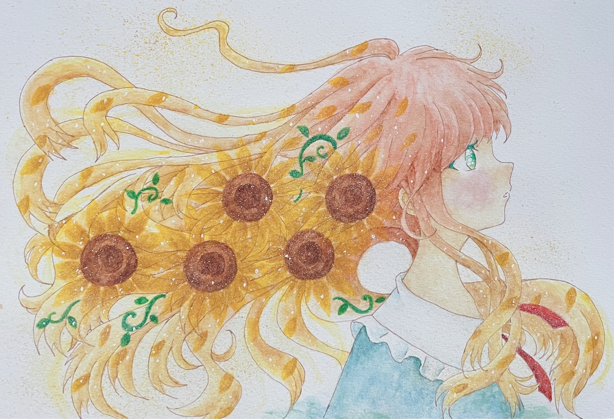 優しく温かみのあるファンタジーなイラストを描きます 透明水彩で優しく温かみのある横顔のイラスト。 イメージ3
