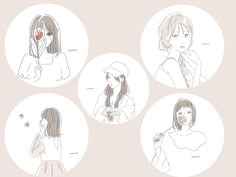 大人可愛い韓国風シンプル線画イラスト描きます ◎商用利用可能◎SNSアイコン・似顔絵等に イメージ2