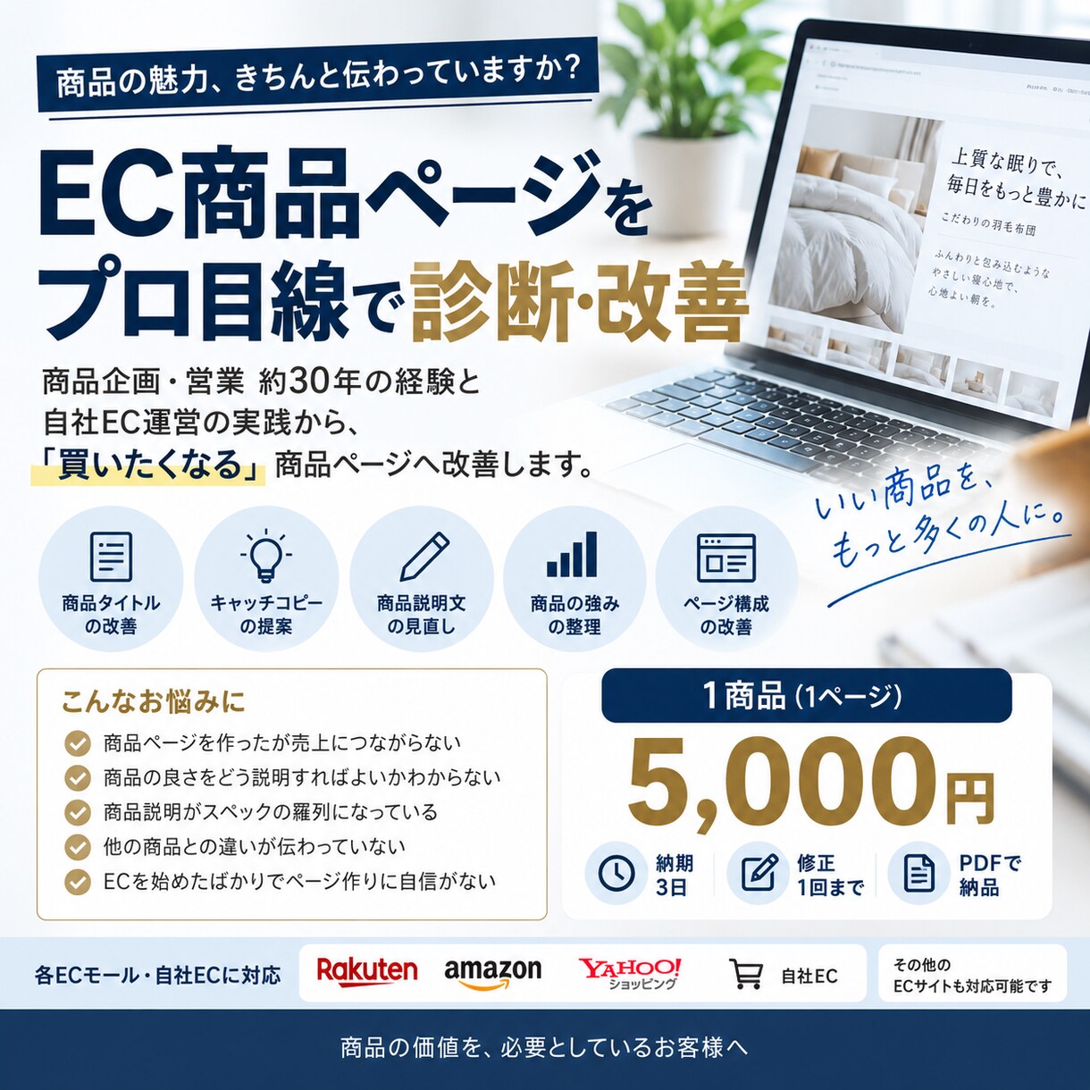 EC商品ページをプロ目線で診断・改善しますます 商品企画・営業30年の経験で「伝わるページ」に改善 イメージ1