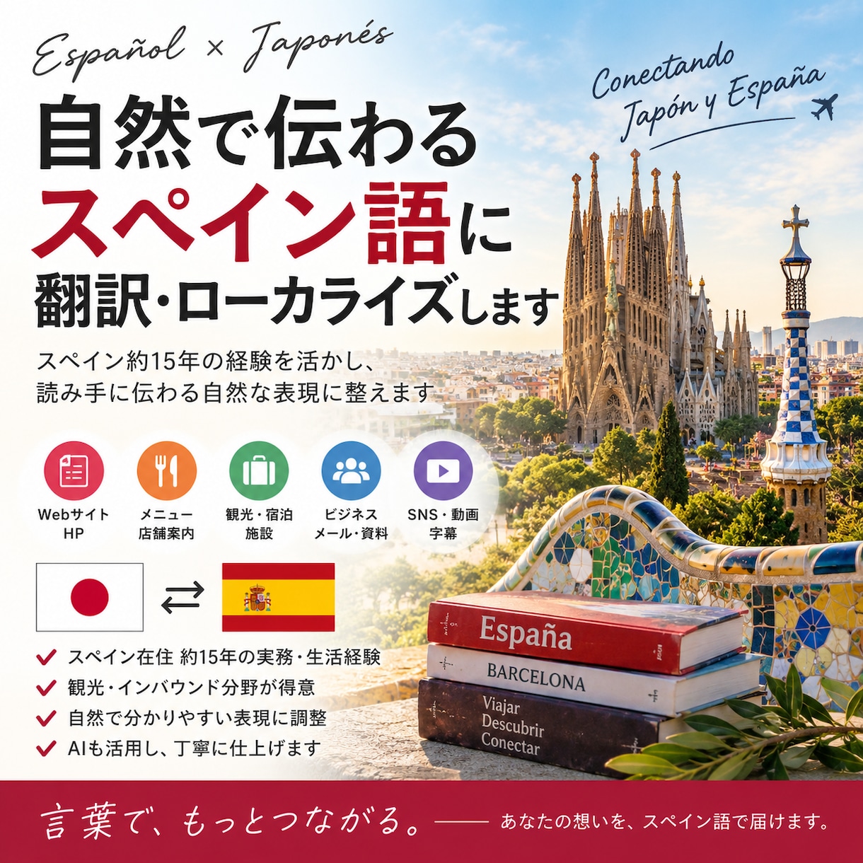 自然で伝わるスペイン語に翻訳ローカライズします スペイン約15年の経験を活かし自然な表現に整えます イメージ1