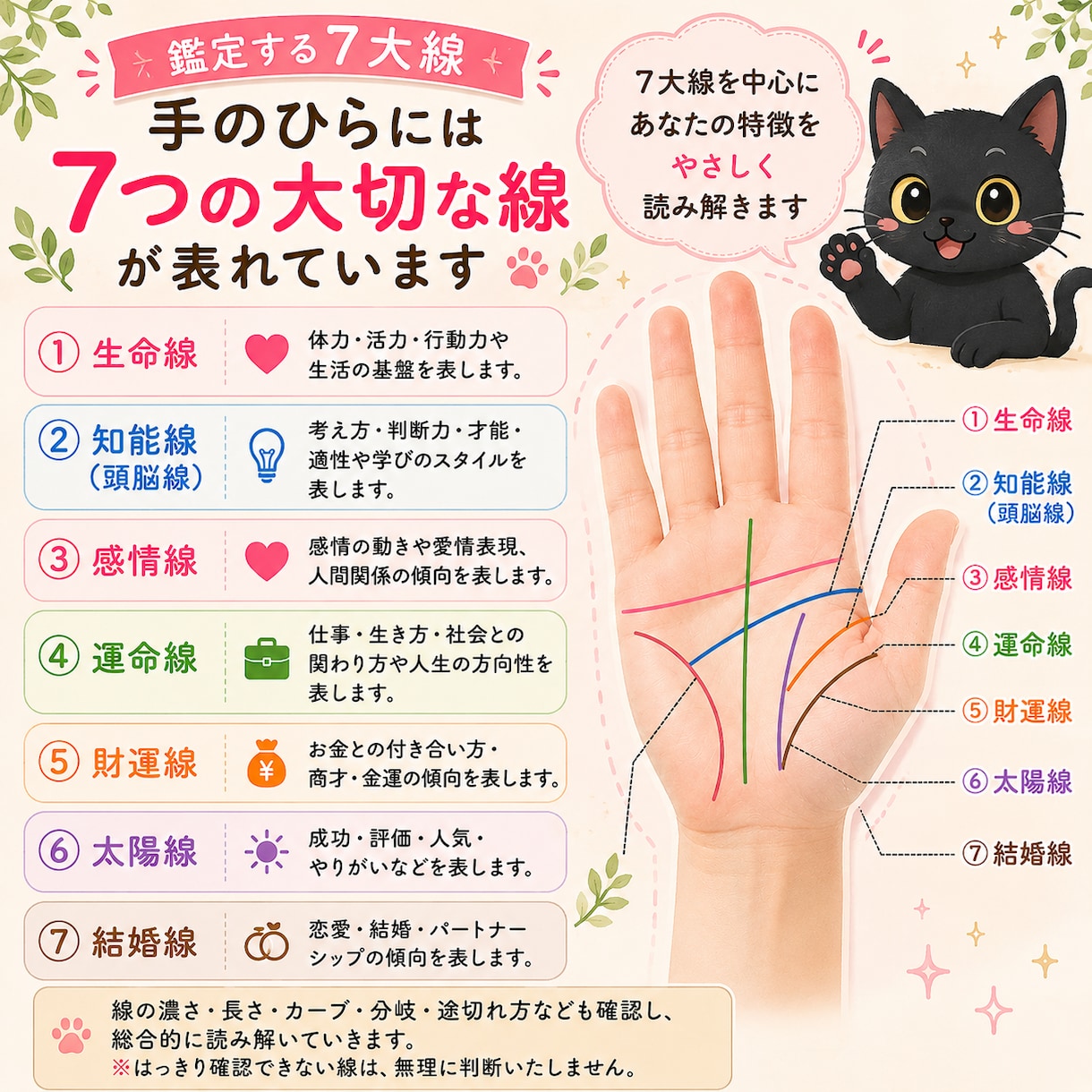 手の写真から7大線をやさしく鑑定します 7大線を読み解き鑑定書でお届け イメージ2