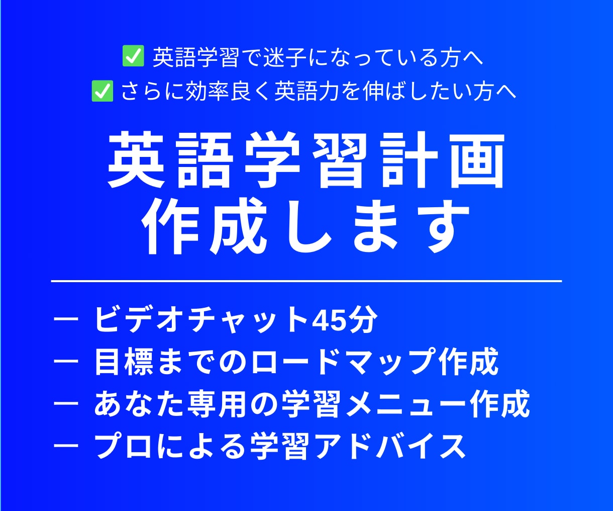 初回受講限定・あなた専用の英語学習計画を作成します 学習効率を上げたい方や、学習方法お悩みの方におすすめです! イメージ1