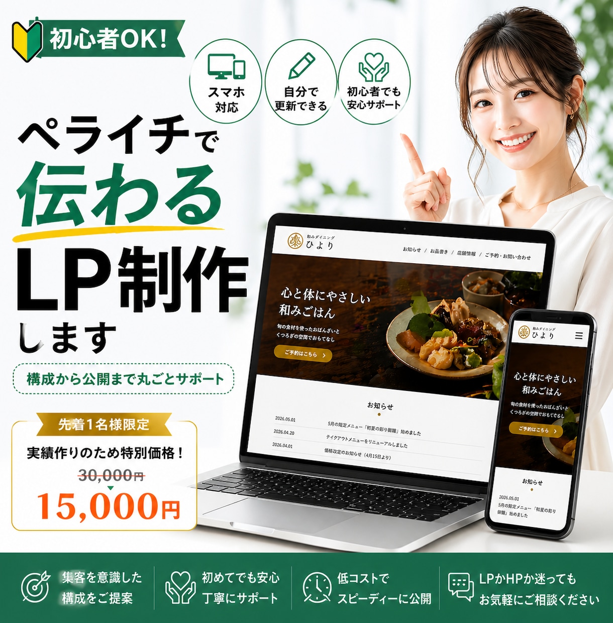 初心者OK！ペライチで伝わるLP制作します 構成から公開まで丸ごとサポート イメージ1