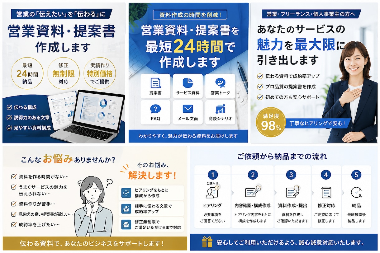 営業資料・提案書を最短24時間で作成します 時間のない営業マンの方や資料の作成に追われている方へ イメージ1