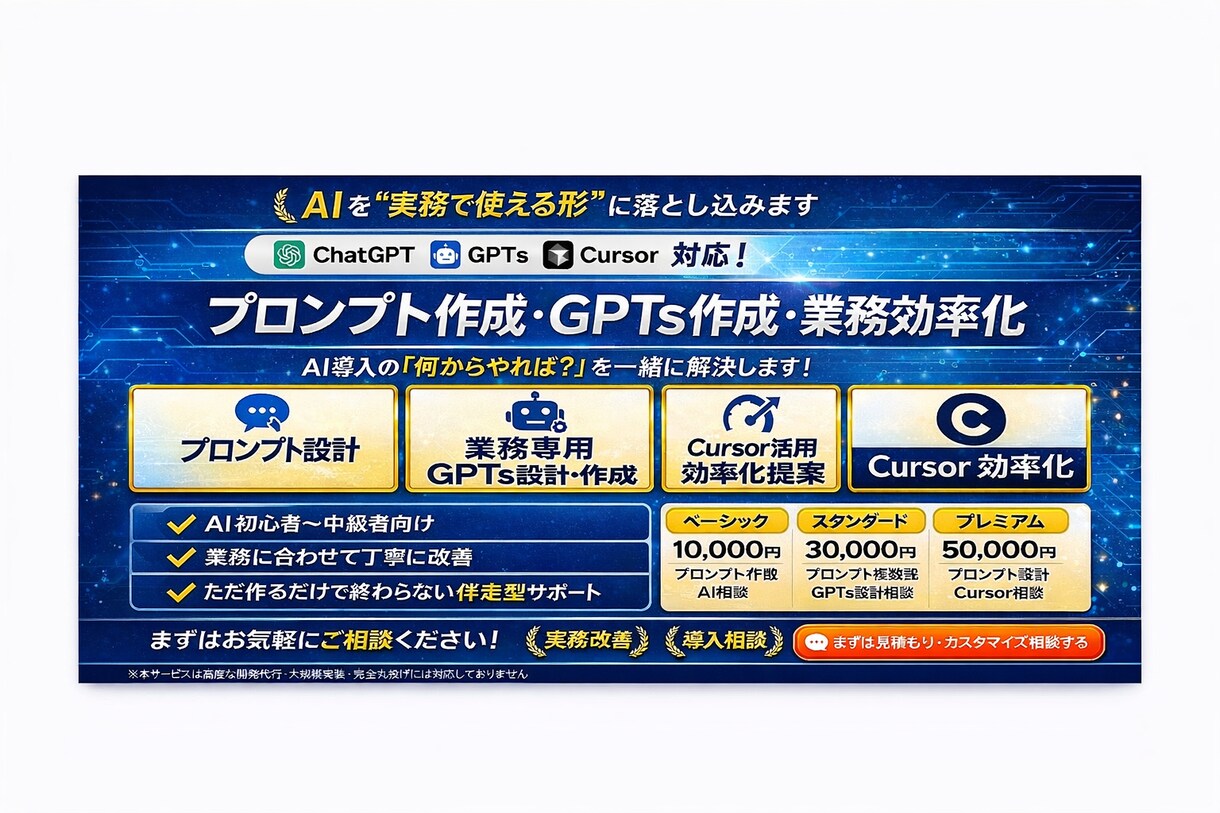 AI活用支援•プロンプト•GPTs作成します AI導入支援をチャットやビデオチャットで行います！ イメージ1