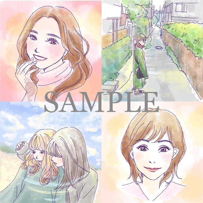 水彩風の優しい雰囲気のSNS用アイコン作成します あなたの似顔絵をキャラクターデザイナーが描きます イメージ5