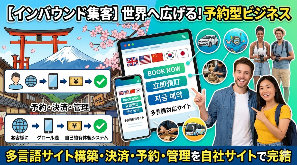 インバウンド集客を完結させる多言語HP構築します 海外顧客の予約・決済・管理までを自社サイト内で完結！ イメージ1