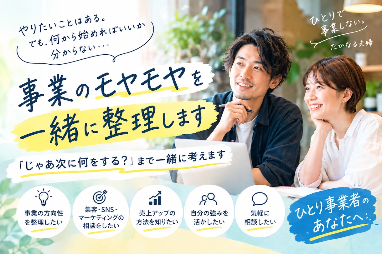 事業のモヤモヤを一緒に整理します ひとり事業の伴走者が「次に何をする？」まで一緒に考えます！ イメージ1