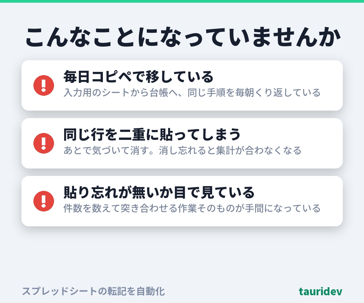 スプレッドシートの転記をGASで自動化します 同じ行は二度書きません。飛ばした理由も残します イメージ2