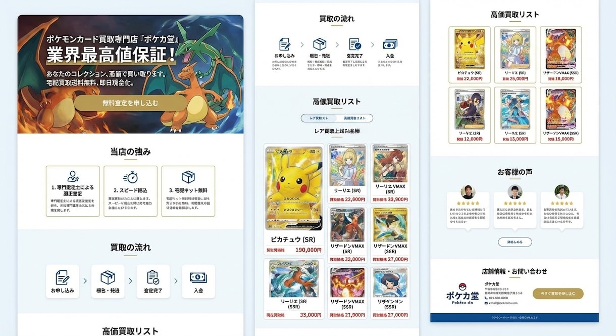 ポケモンカードゲーム関連事業向けのLP制作します ポケカ買取・輸出特化のクリーンなLP制作！用語対応丸投げOK イメージ1