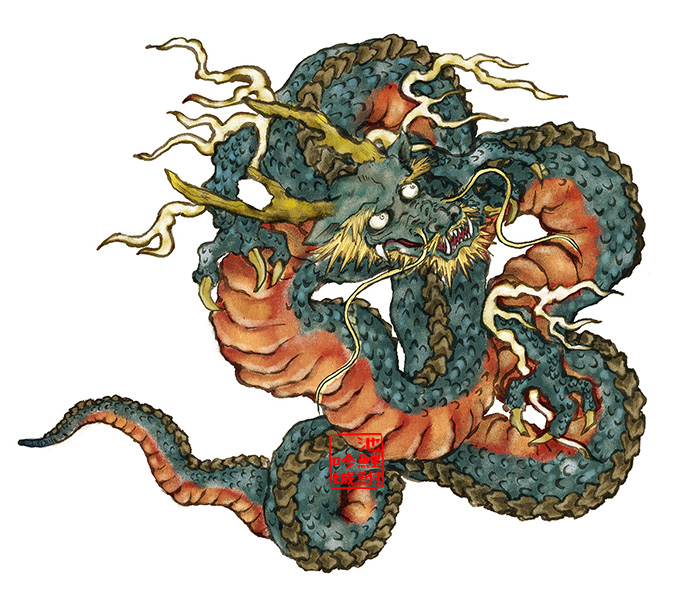 迫力ある龍の和風イラストを描きます 日本画 御朱印 ラベル 浮世絵 グッズ 看板ジャケット　和風 イメージ8