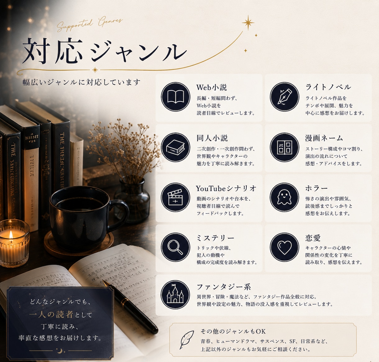 読者目線で小説・シナリオの感想をお送りします 読後の余韻や気になった点を、一般読者として率直に言語化します イメージ8